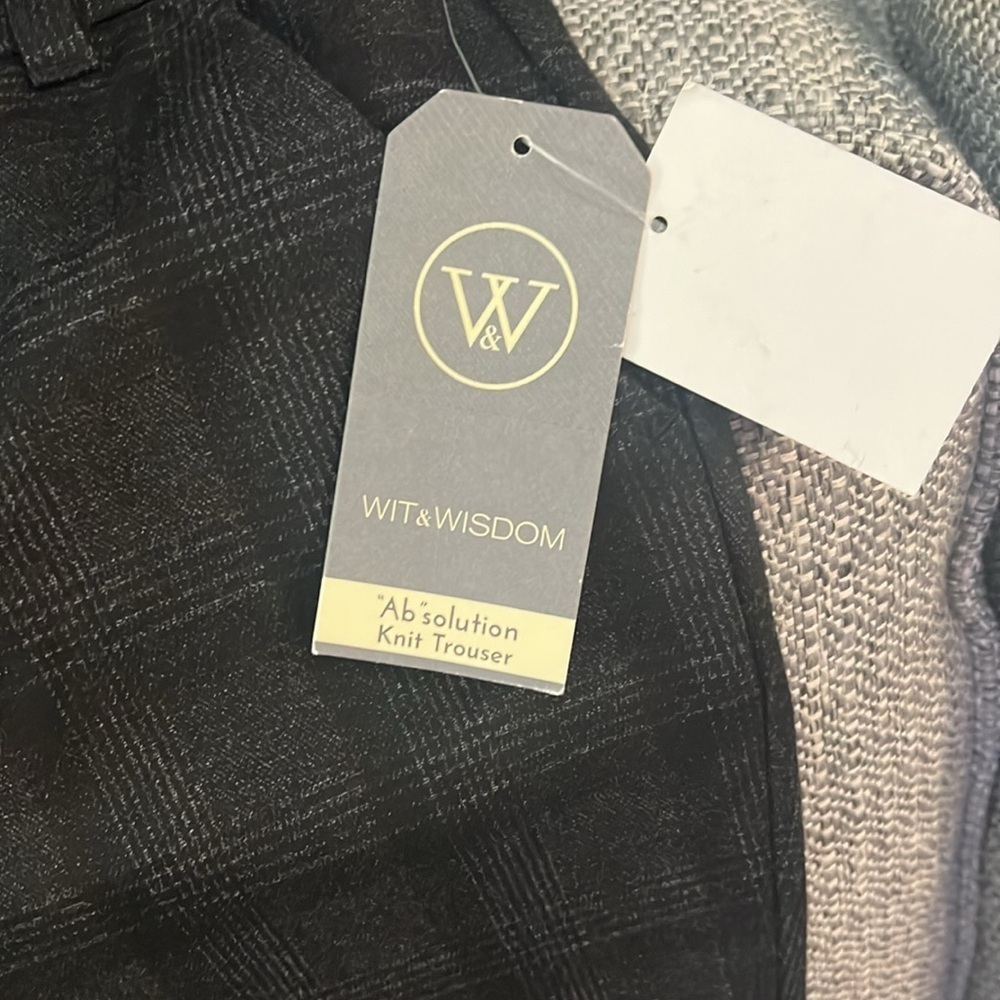 Wit & Wisdom Absolution Ponte Knit Trousers Black and Charcoal Gray Plaid Sz. 0 - Picture 3 of 6